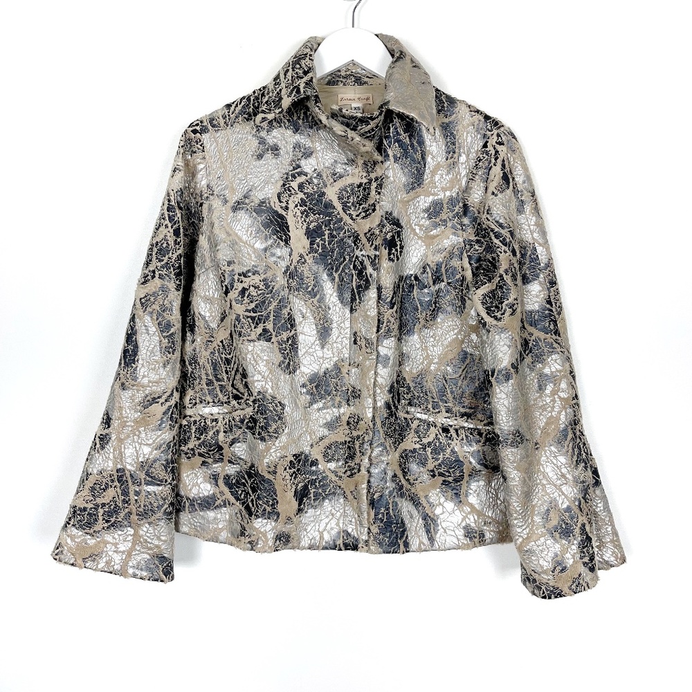 Vintage Lorain Croft Silver Textured Short Swing Jacket